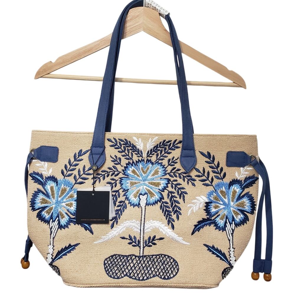 NWT America & Beyond Embroidered Beaded Tropical Floral Tote Bag Shoulder Bag